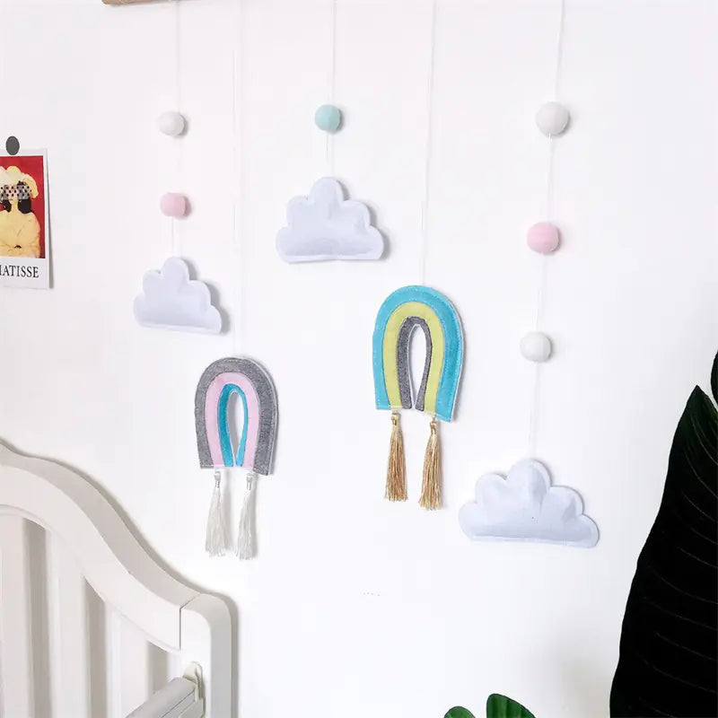 Wooden Cloud Rainbow Felt Pendant Wall Hanging