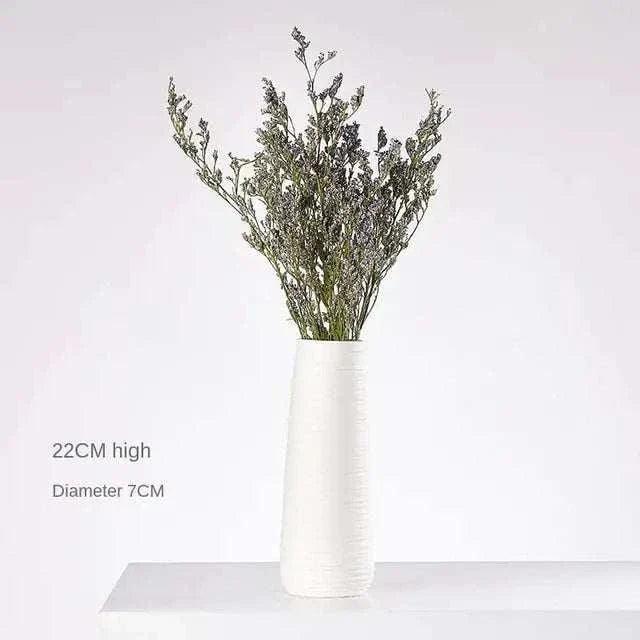 White hemp rope ceramic vase with natural textured detail, 22cm tall minimalist modern decor with dried flowers