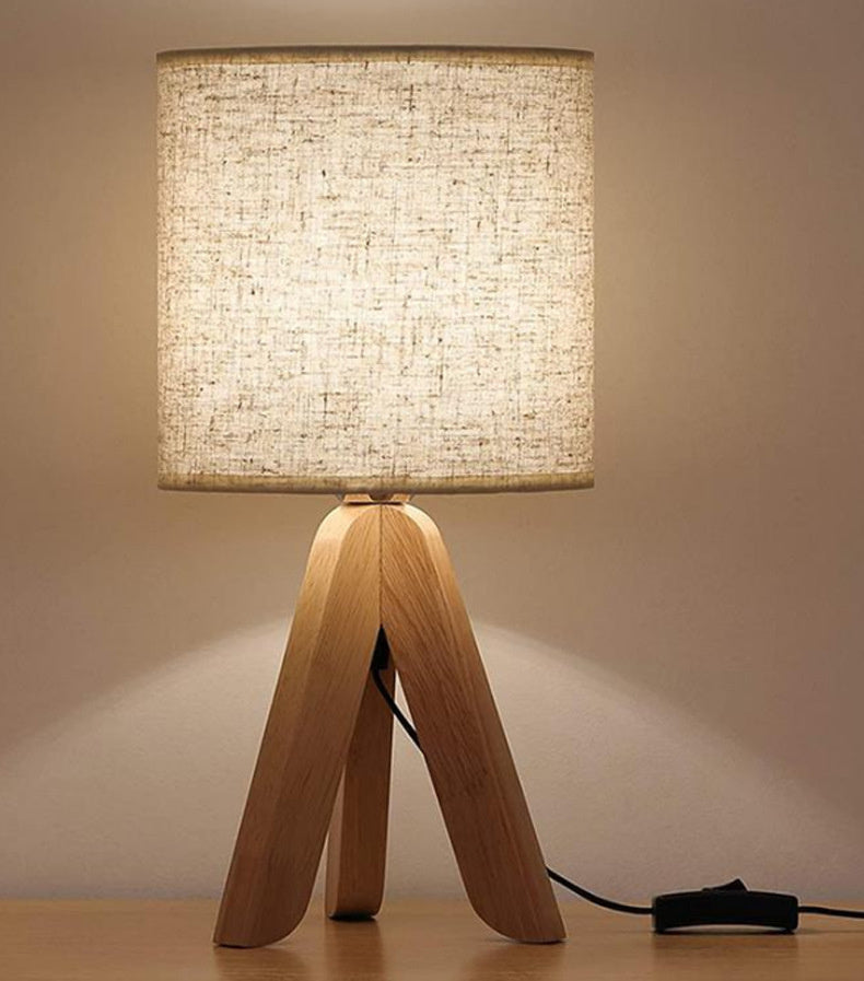 Nordic Three-fork Wood Fabric Table Lamp Simple Study And Bedroom Living Room Bedside Lamp