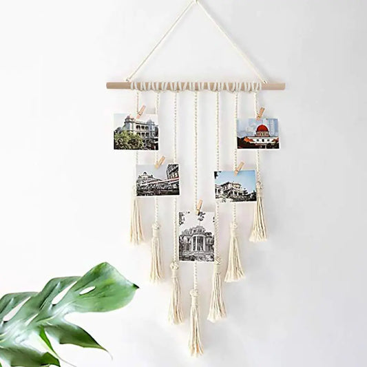 Woven Tapestry with Tassels and Photo Clips