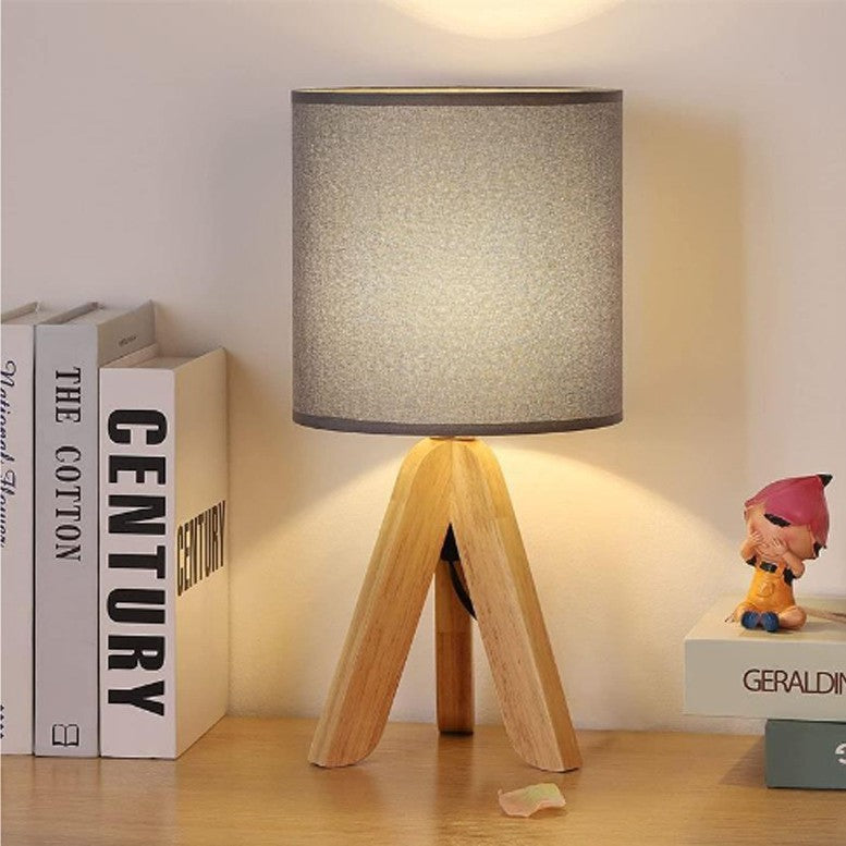 Nordic Three-fork Wood Fabric Table Lamp Simple Study And Bedroom Living Room Bedside Lamp