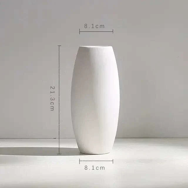 White hemp rope ceramic vase with modern minimalist white finish and natural textured detail, 21.3 cm tall and 8.1 cm wide.
