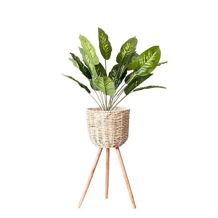 Straw Floor Standing Flowerpot