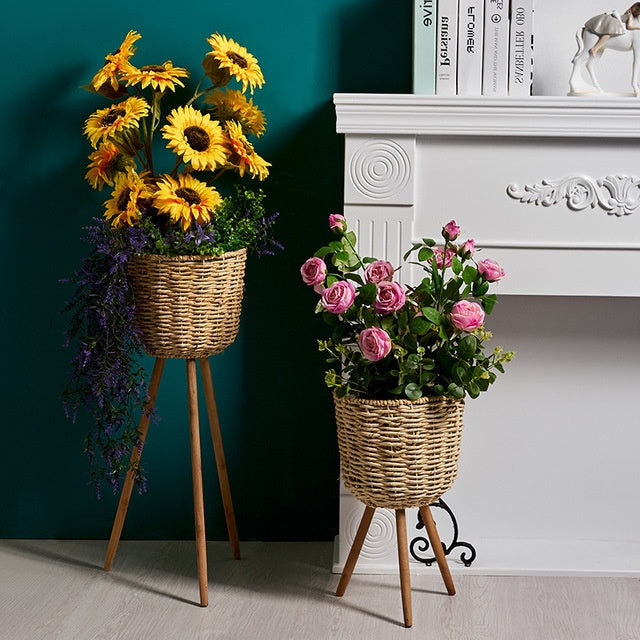 Straw Floor Standing Flowerpot