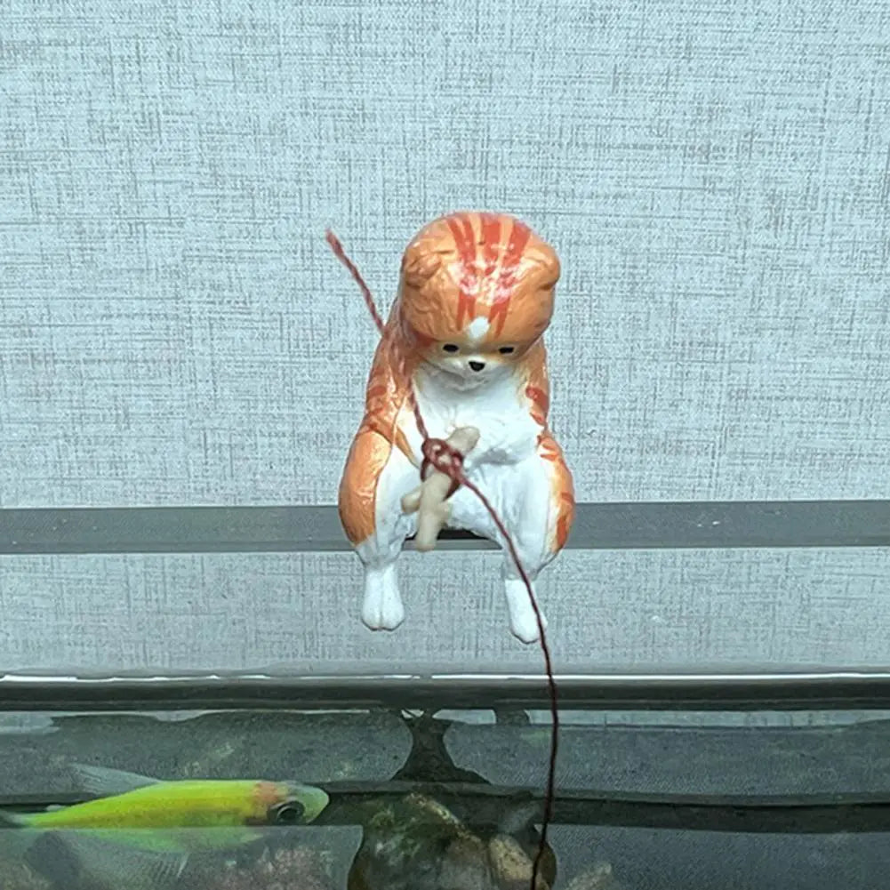 Fishing Cat Ornament for Fish Tank Decor