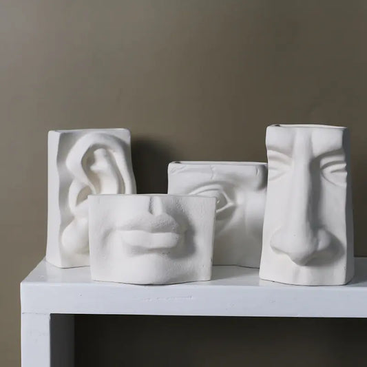 Ceramic Abstract Face Vase with Flower Insert