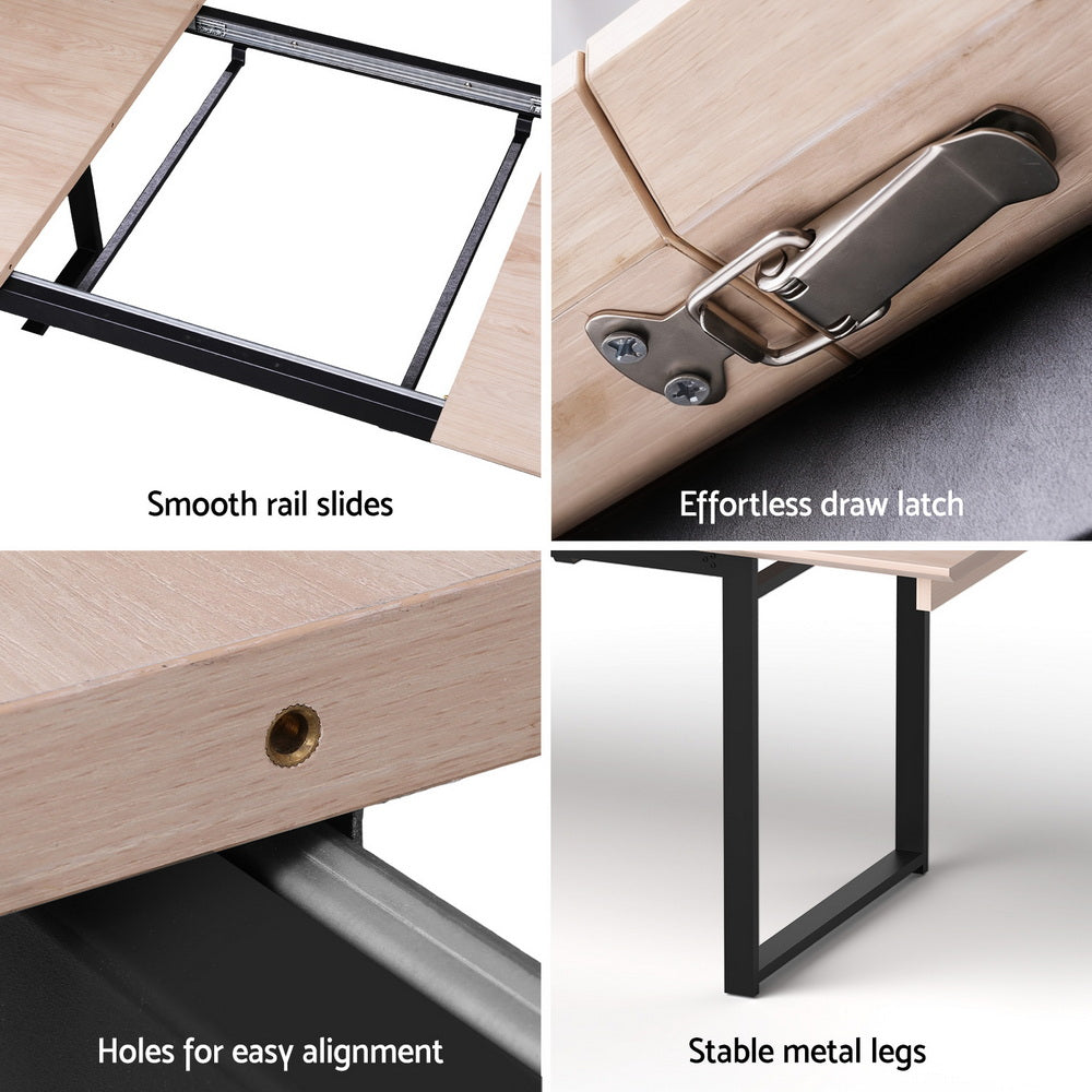 2M Extendable Dining Table Kitchen Cafe Lounge Restaurant Tables Natural