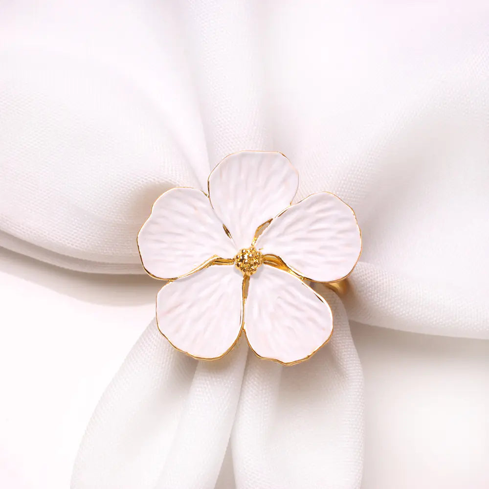 New White Floral Napkin Ring with Five Petals