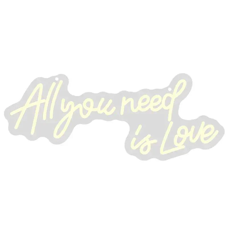 LED Neon Sign displaying "All you need is Love" in warm white glow on acrylic backing