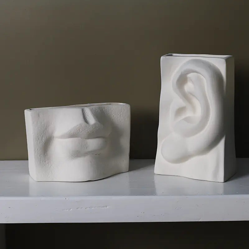 Ceramic Abstract Face Vase with Flower Insert