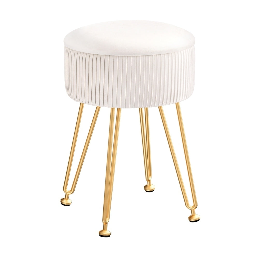 Artiss Ottoman Storage Foot Stool Vanity Velvet Round White.