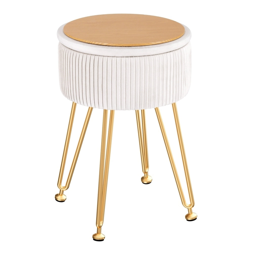 Artiss Ottoman Storage Foot Stool Vanity Velvet Round White.