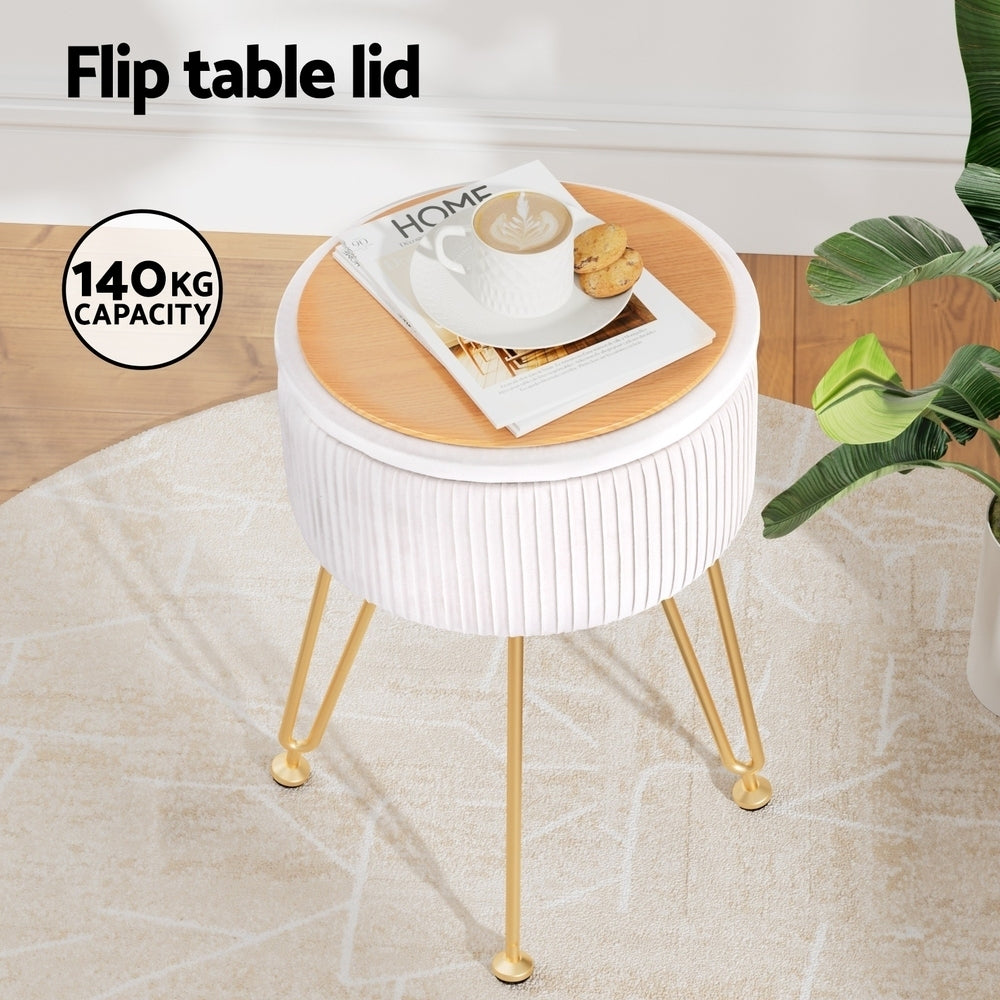 Artiss Ottoman Storage Foot Stool Vanity Velvet Round White.