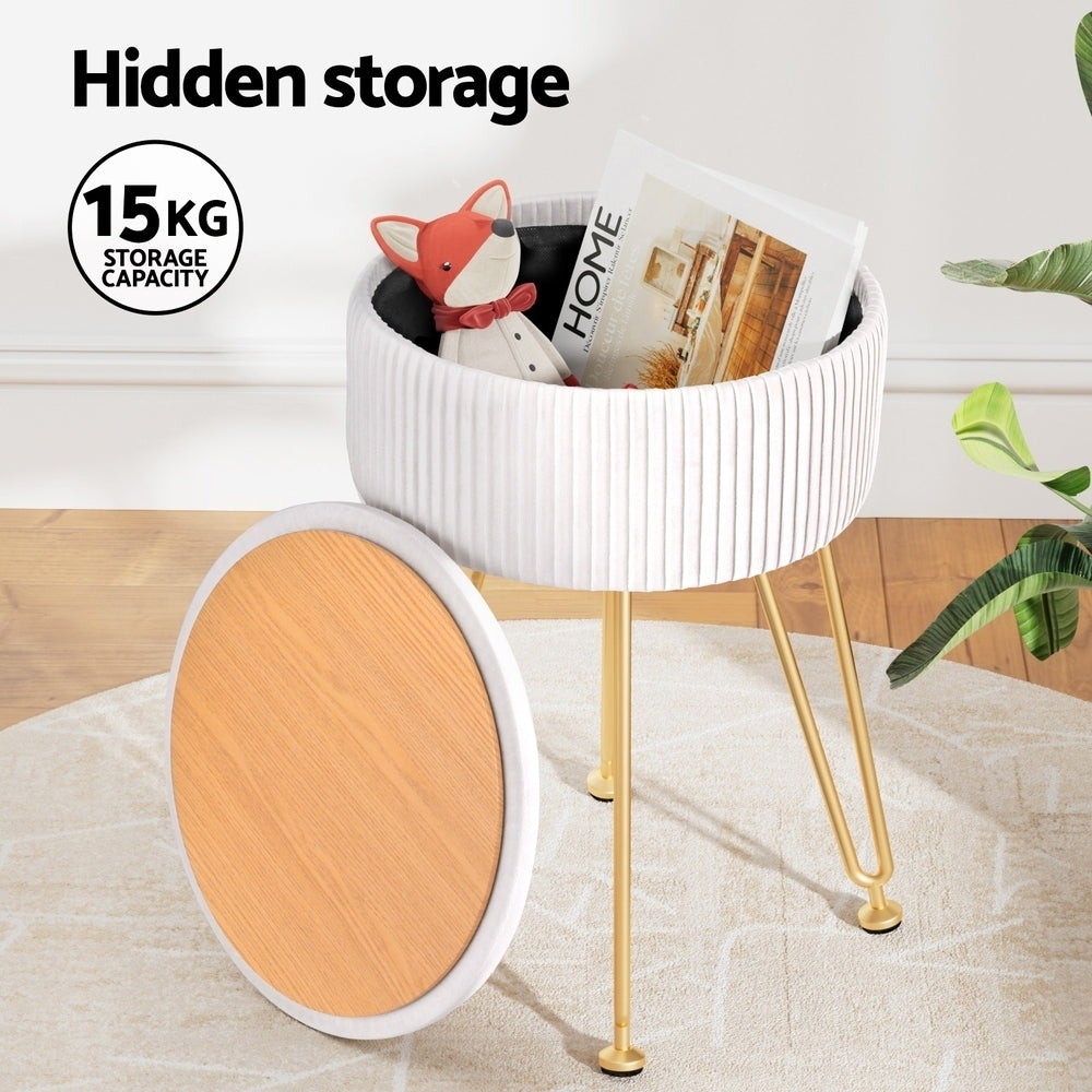 Artiss Ottoman Storage Foot Stool Vanity Velvet Round White.