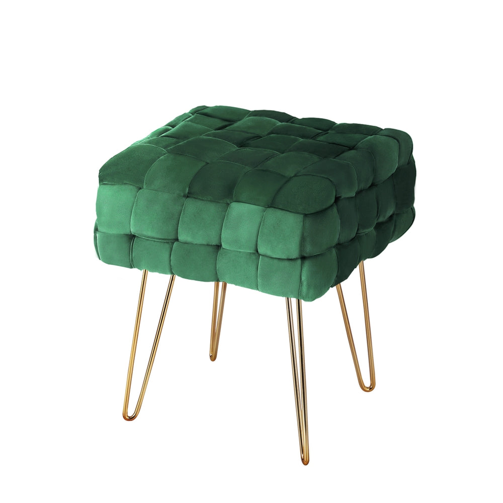 Artiss Ottoman Stool - Woven Velvet Green.