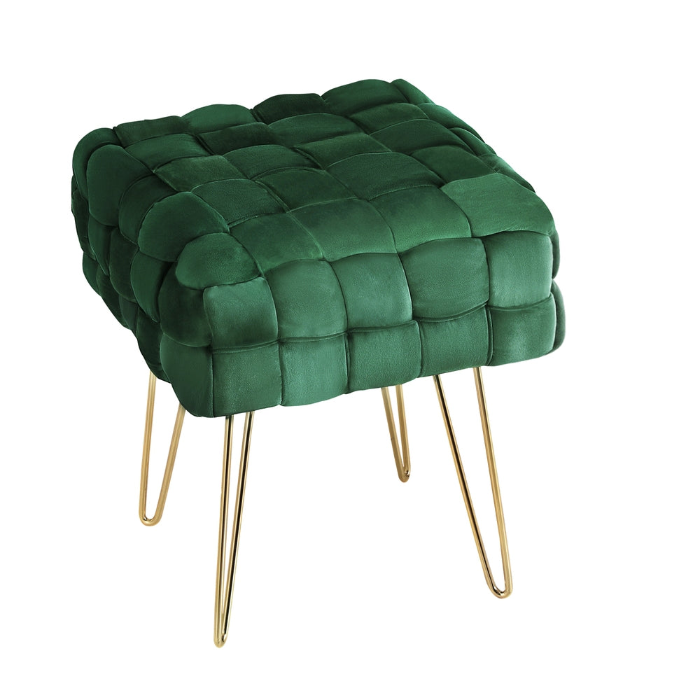 Artiss Ottoman Stool - Woven Velvet Green.