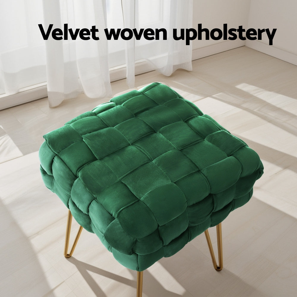 Artiss Ottoman Stool - Woven Velvet Green.