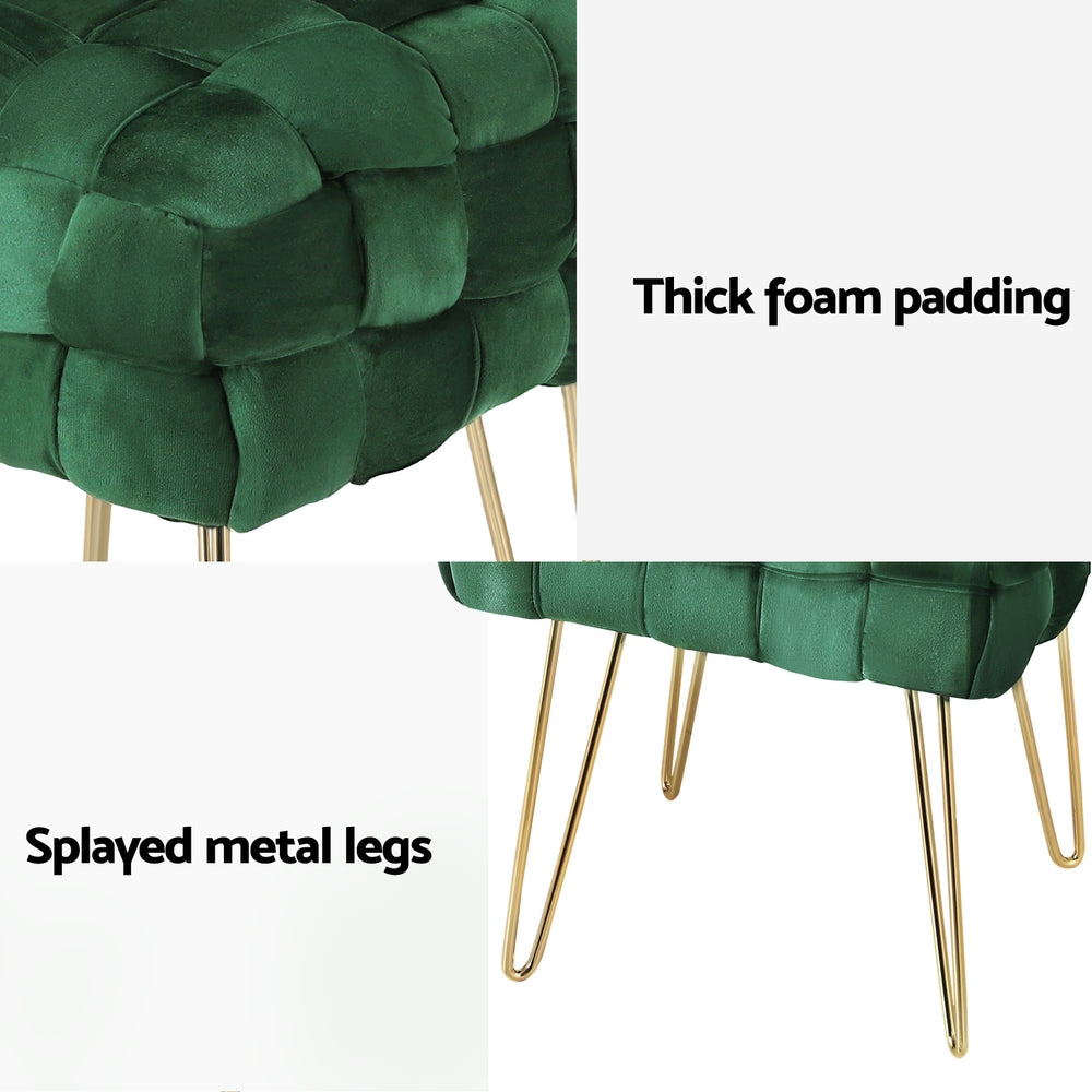 Artiss Ottoman Stool - Woven Velvet Green.