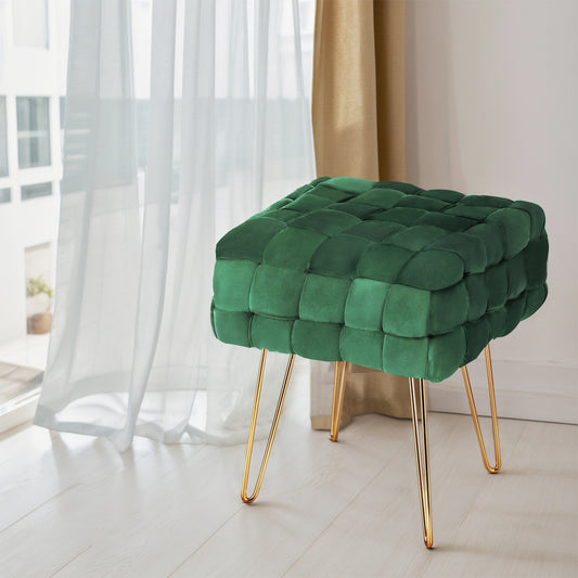 Artiss Ottoman Stool - Woven Velvet Green.