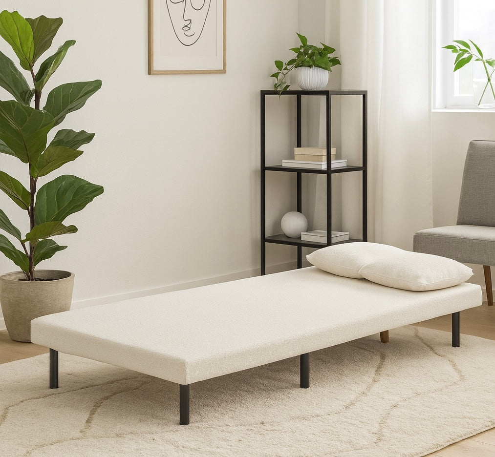 White Polyester Double Seat Lounge Sofa Bed