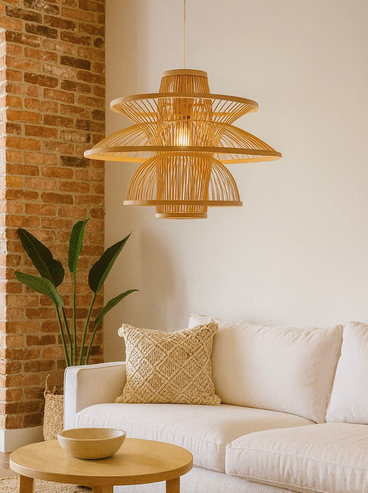 Aurora Natural Hand-Woven Bamboo 3-Layer Pendant Lamp Light.