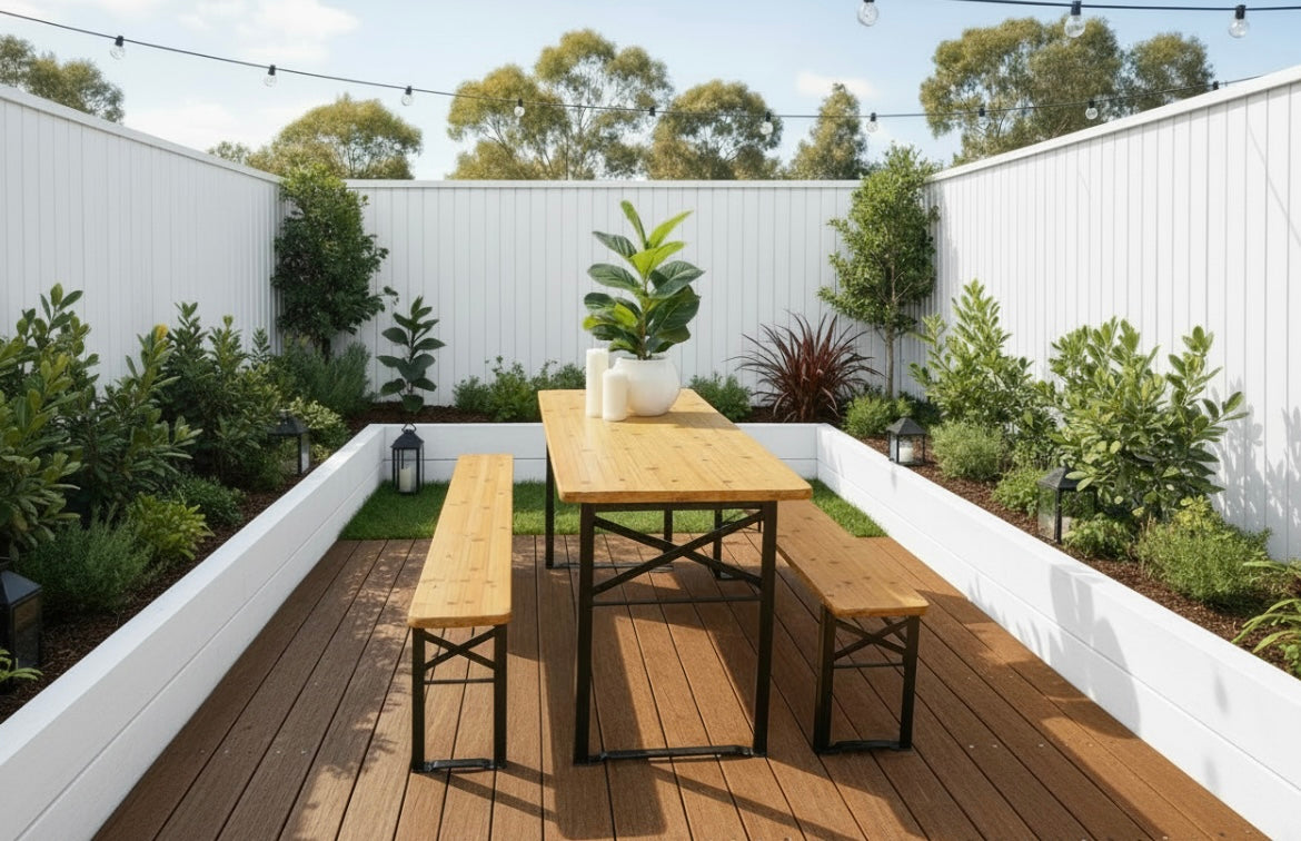 Gardeon 3 PCS Outdoor Furniture Dining Set Lounge Setting Patio Wooden Bench