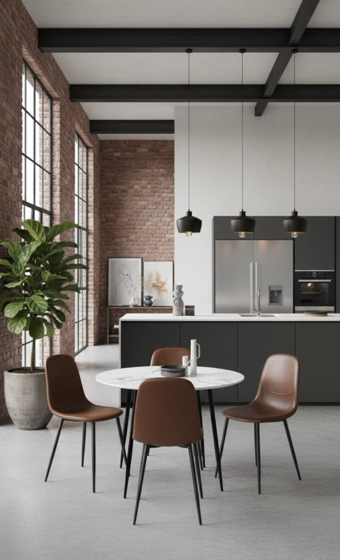 Mathilde Round Brown Dining Table with Four Dining Chairs - The Nest Trading Company