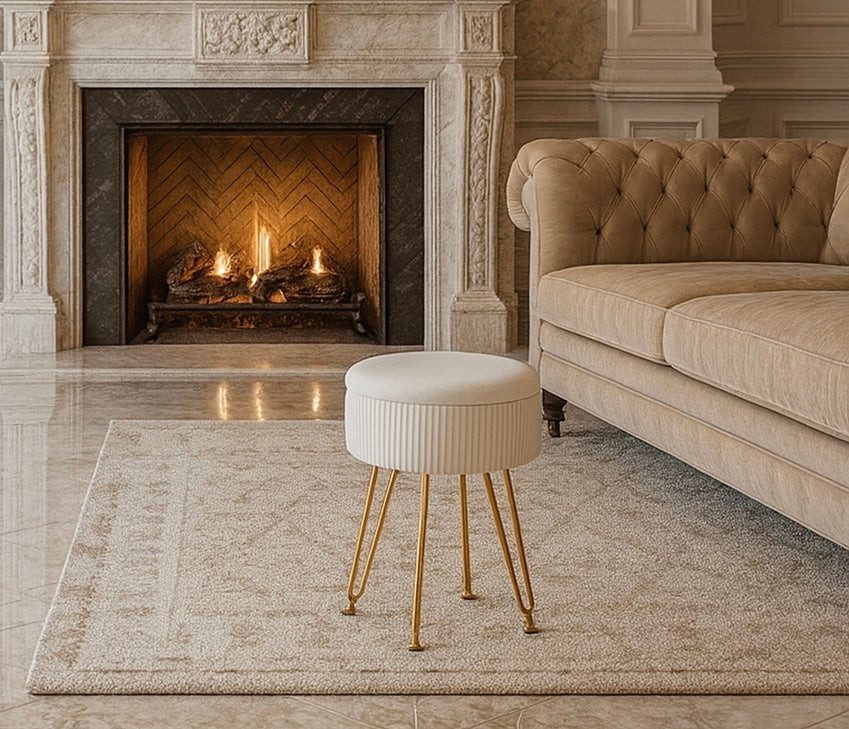 Artiss Ottoman Storage Foot Stool Vanity Velvet Round White.
