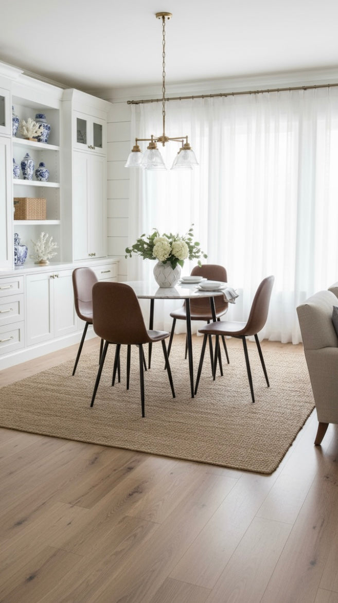 Mathilde Round Brown Dining Table with Four Dining Chairs - The Nest Trading Company