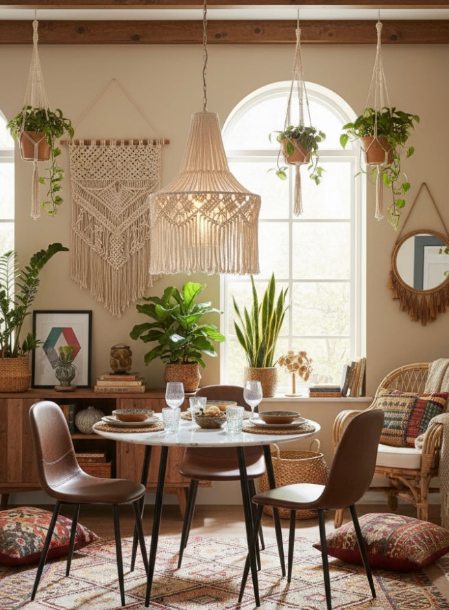 Mathilde Round Brown Dining Table with Four Dining Chairs - The Nest Trading Company