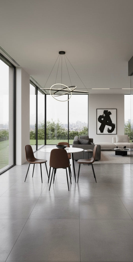 Mathilde Round Brown Dining Table with Four Dining Chairs - The Nest Trading Company