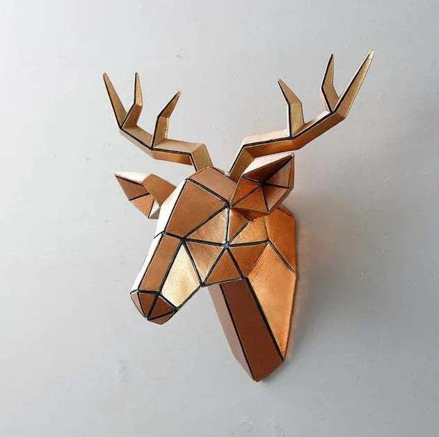 Geometric metallic deer head wall decor with antler design for rustic home decoration