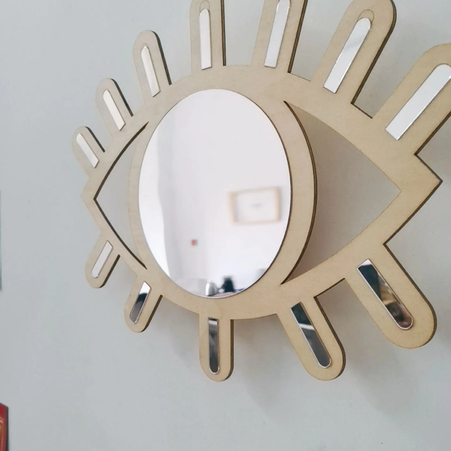 Nordic Wooden Eye-Shaped Wall Mirror