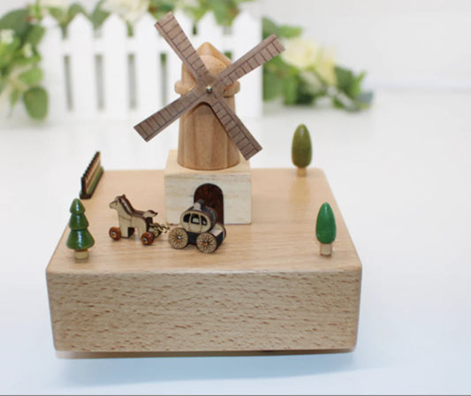 Dutch Windmill Solid Wood Music Box