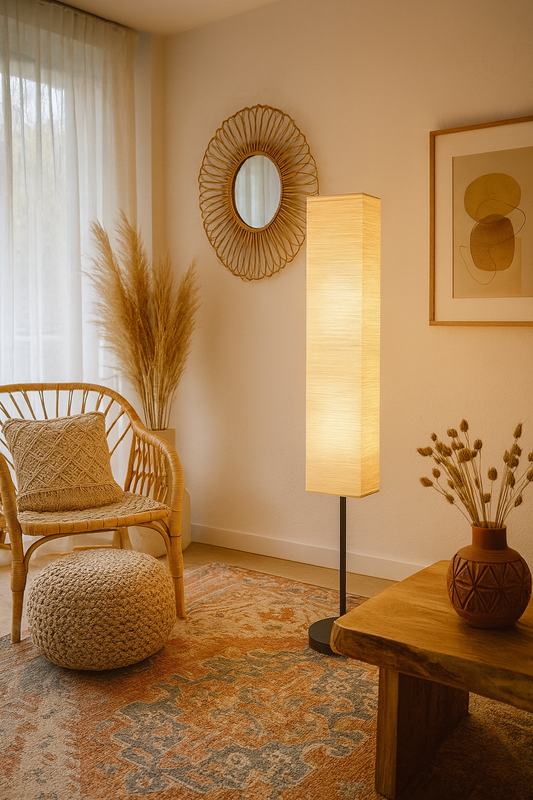 Sarantino Metal Floor Lamp with White Paper Wrinkle Shade Light Stand.