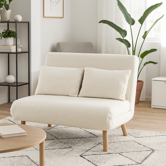 White Polyester Double Seat Lounge Sofa Bed