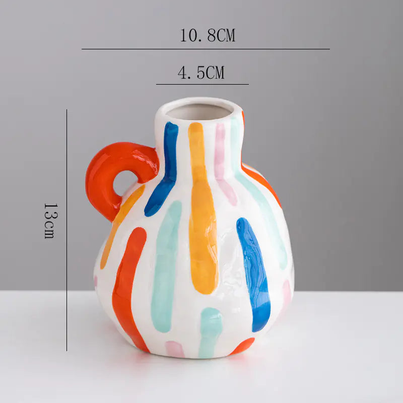 Colorful Ceramic Vase with Cute Vertical Stripes Design