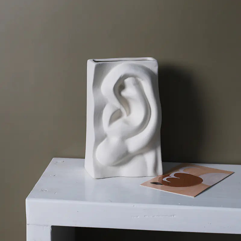 Ceramic Abstract Face Vase with Flower Insert
