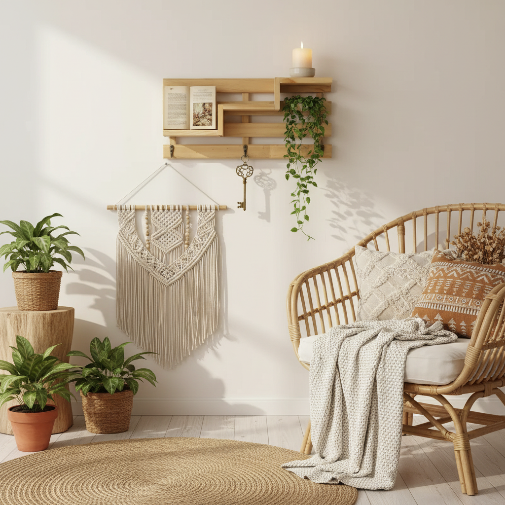 Wooden Ladder-Shaped Wall Shelf Decor