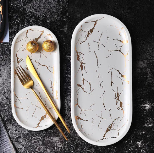 Nordic Ceramic Marble Style Fish Plate