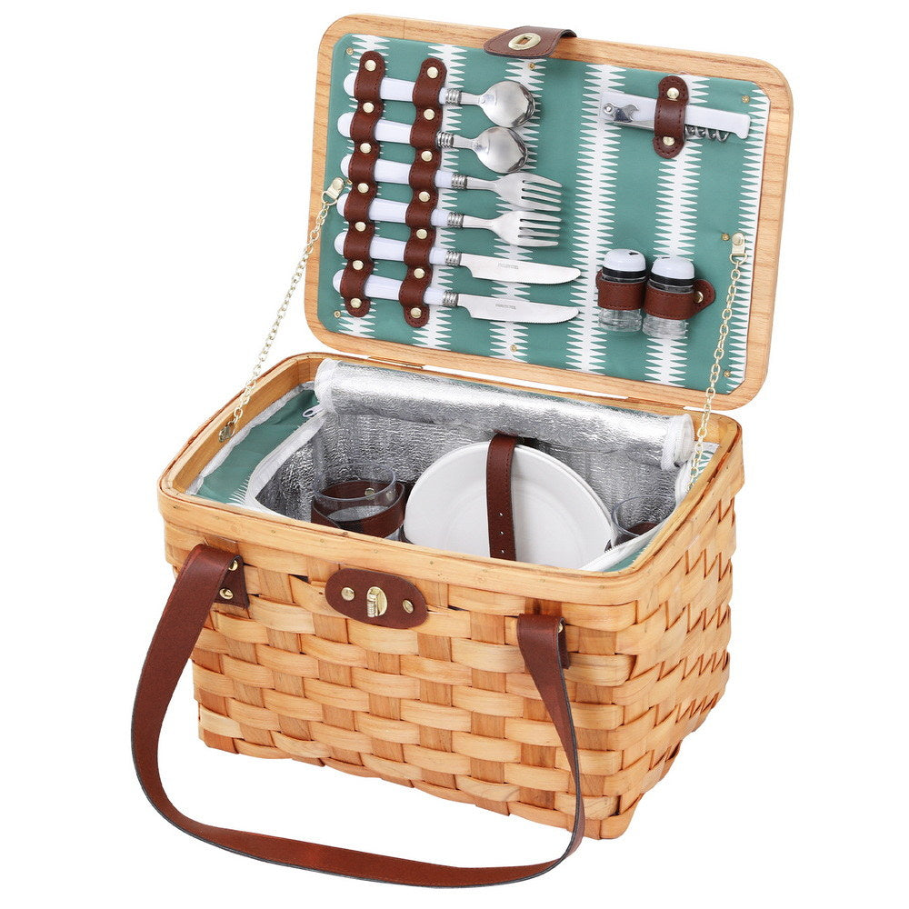 Alfresco 2 Person Picnic Basket Set Wooden Cooler Bag Plates Outdoor Insulated The Nest Trading Company