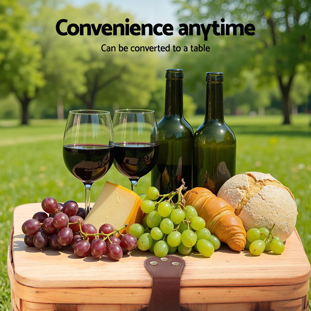 Alfresco 2 Person Picnic Basket Set Wooden Cooler Bag Plates Outdoor Insulated The Nest Trading Company