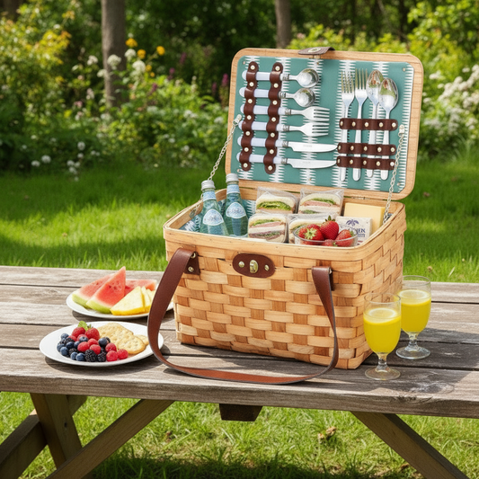Padma Insulated Alfresco Outdoor 2 Person Picnic Basket Set - Wooden - Cooler Bag