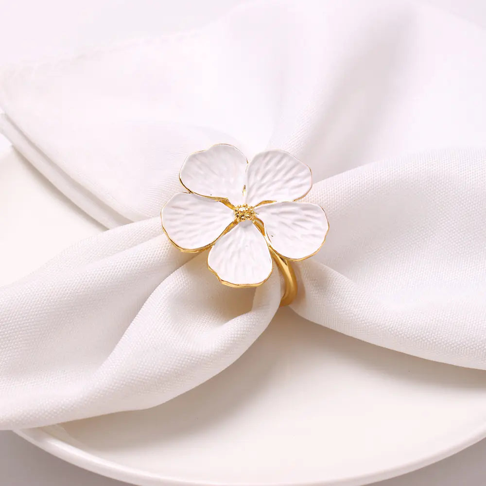 New White Floral Napkin Ring with Five Petals
