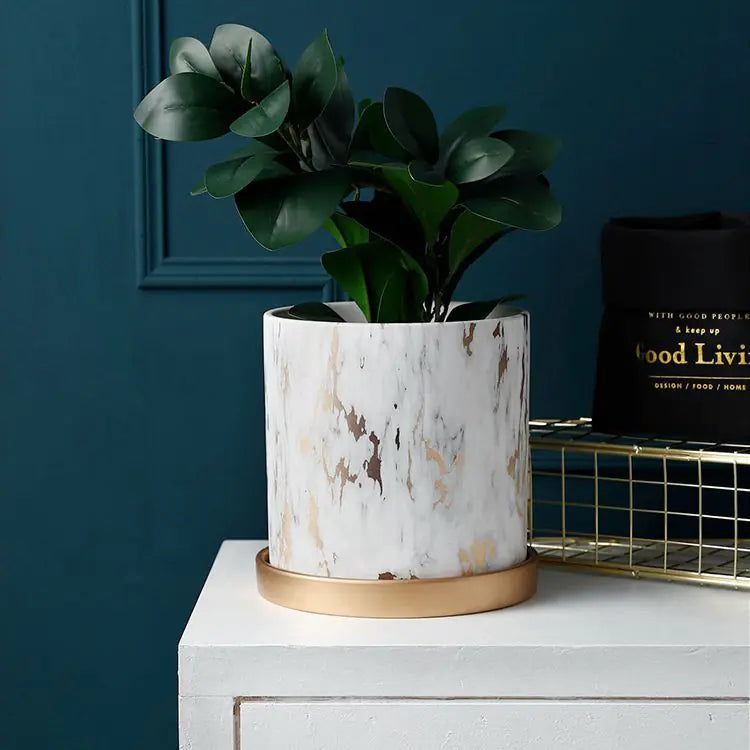 European Style Cement Flower Pot with Ceramic Gold