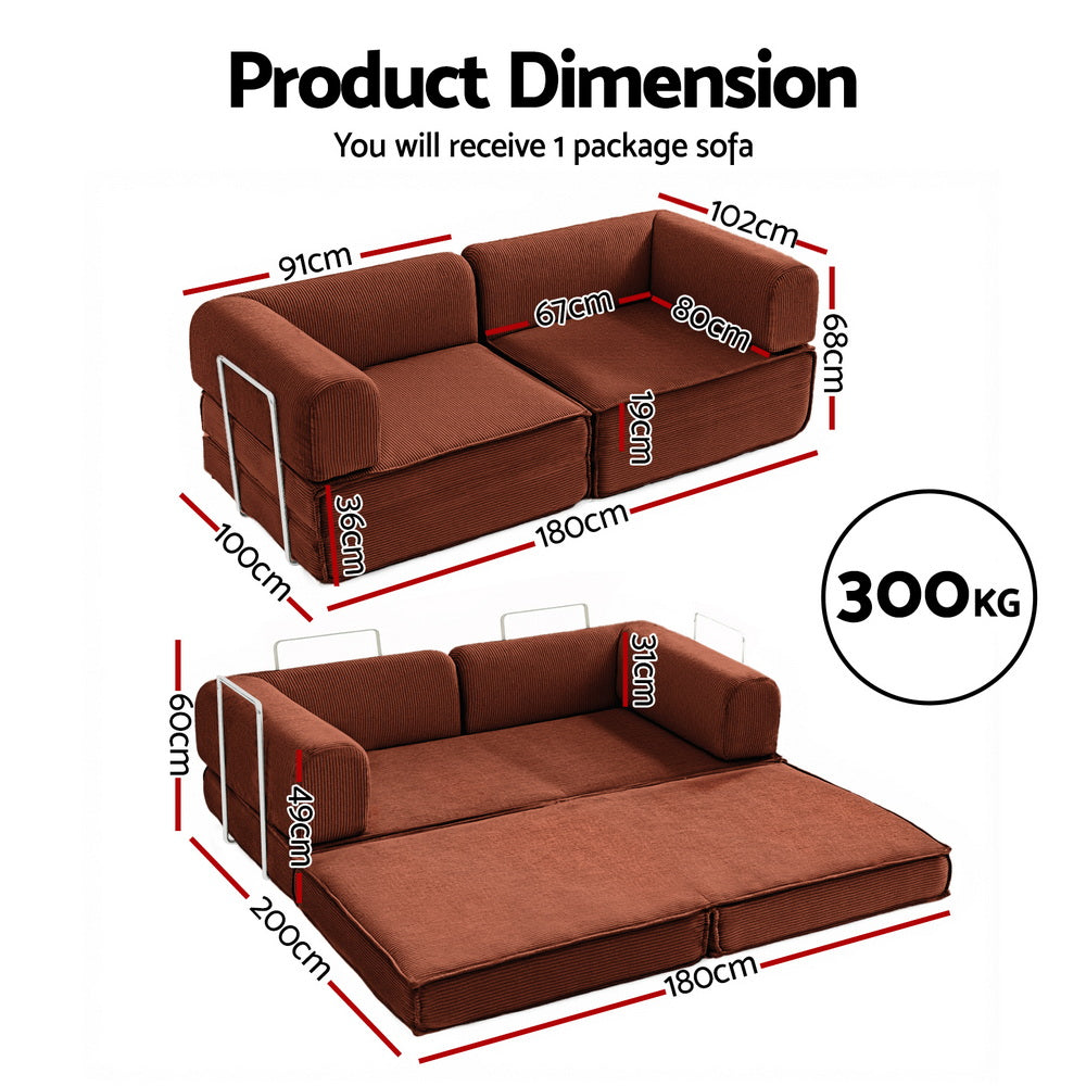 Hazel Burnt Orange Folding Sofa Bed
