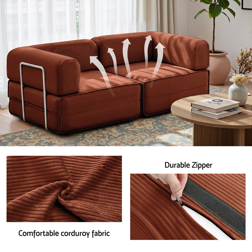 Hazel Burnt Orange Folding Sofa Bed