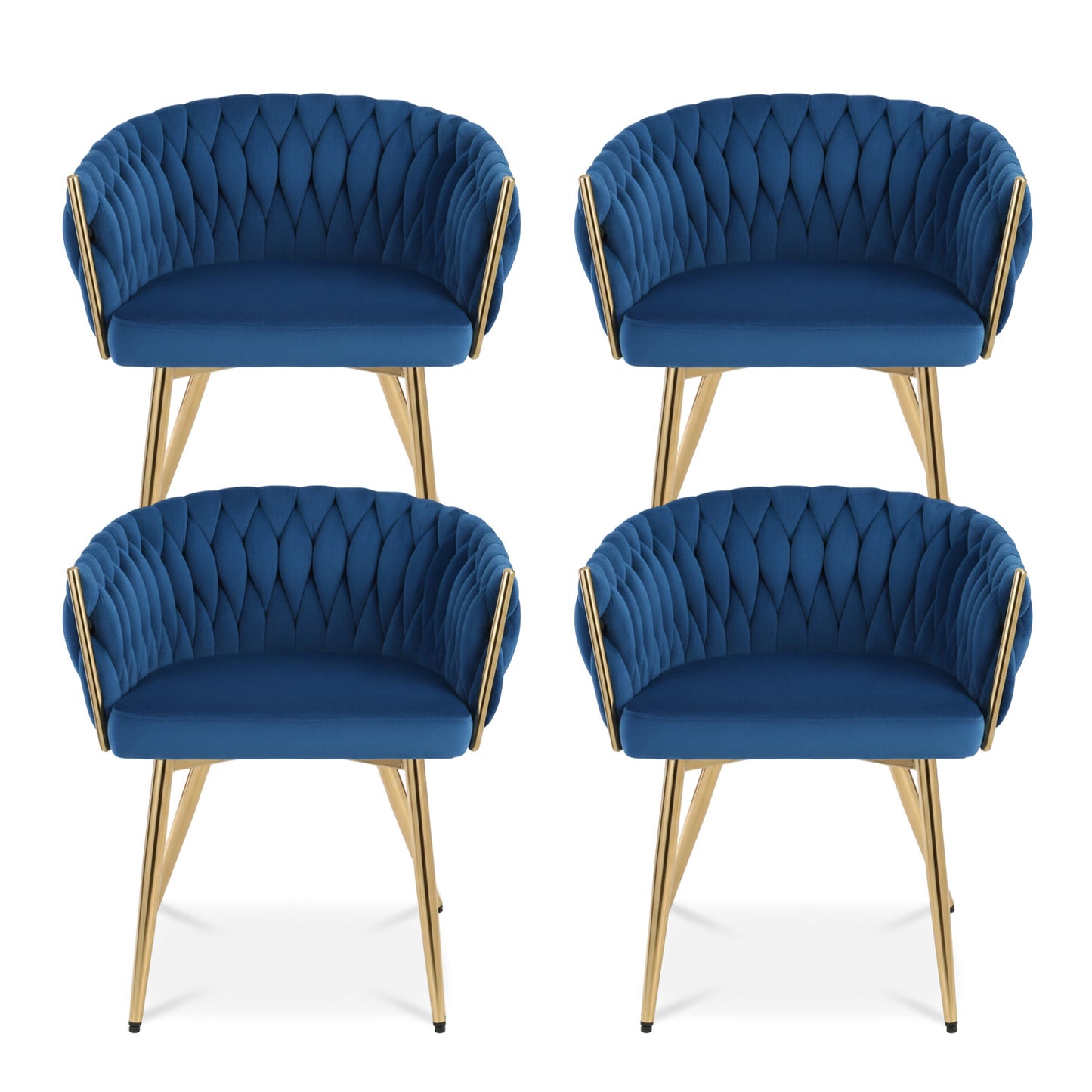 Stevie Set of 4 Dining Chairs - Velvet Weaving Armchair Blue