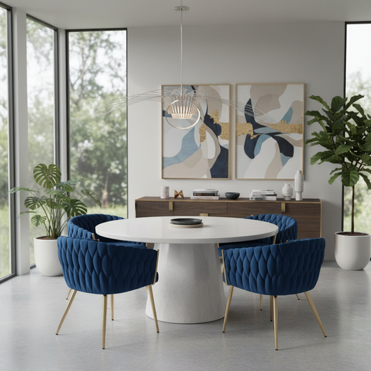 Stevie Set of 4 Dining Chairs - Velvet Weaving Armchair Blue