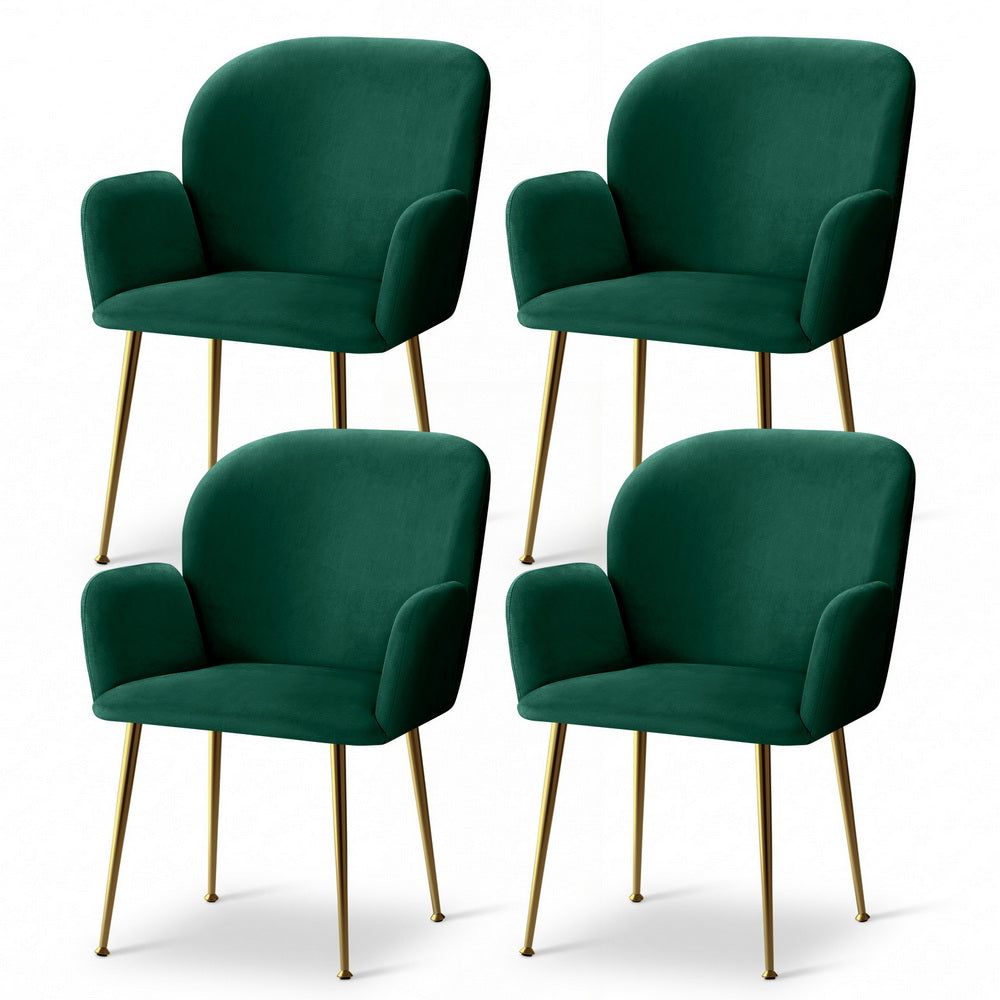 Kynsee Green Velvet Set of 4 Armchairs